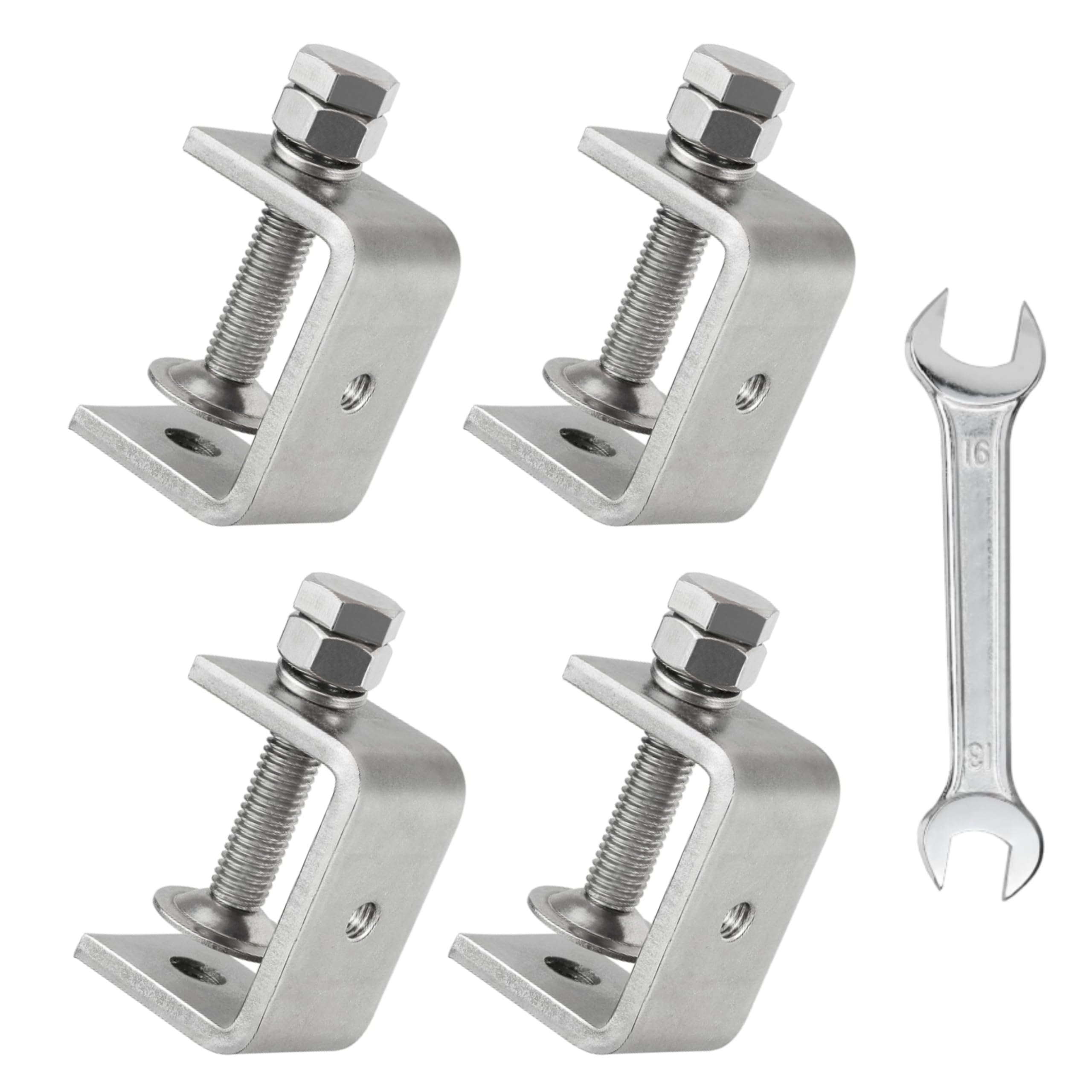 Eunenete 304 Heavy Duty Stainless Steel C Clamps 1 1/2 Inch Tiger Clamp Woodworking Clamp,Features Stable Wide Jaws and Protective Pads (4 Pcs)