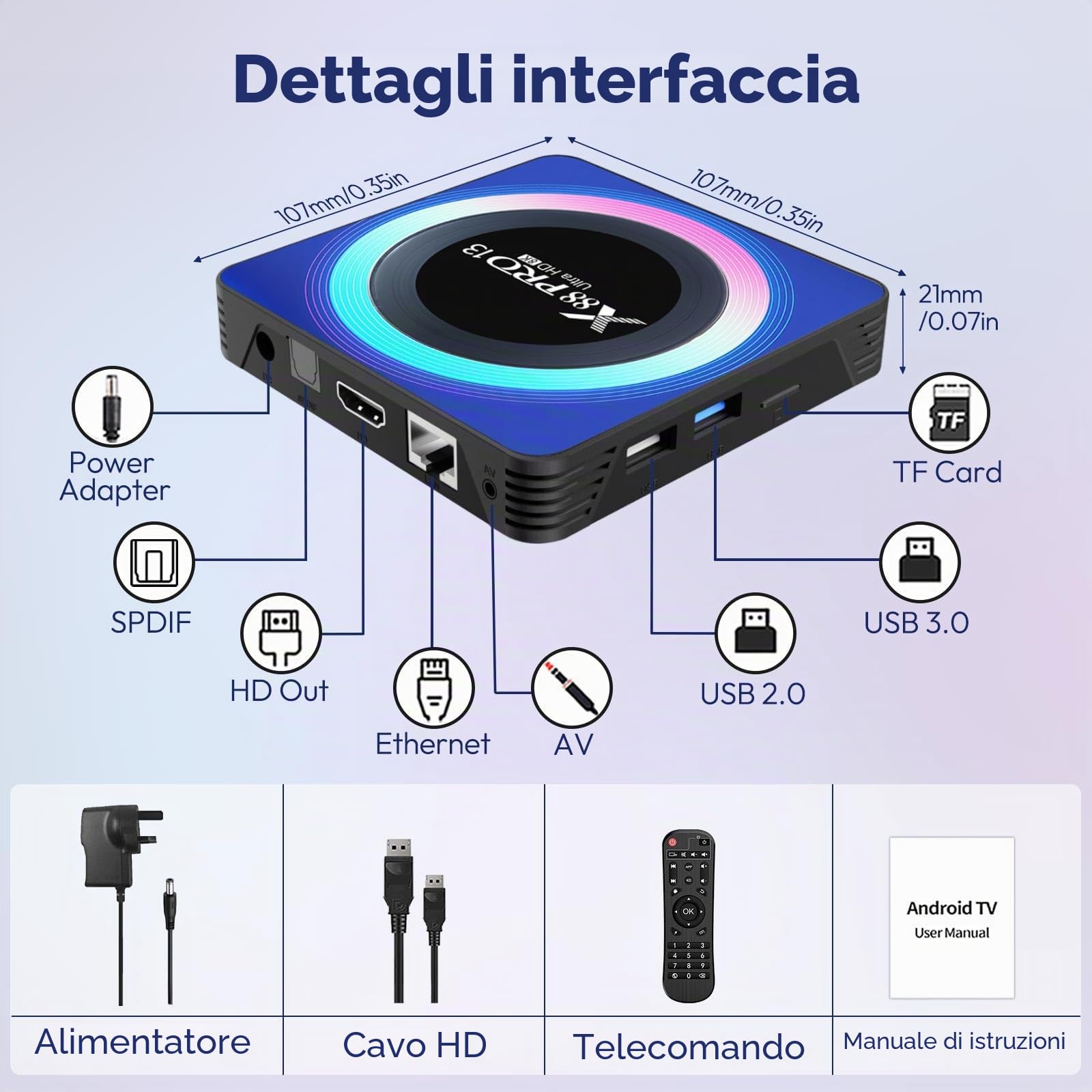 Android TV Box 4GB RAM 64GB ROM, Android 13.0 TV Box 4K 8K, RK3528 Quad-Core Android box supporta WiFi6 2.4G+5G Dual Wifi 100M Ethernet Bluetooth 5.0 HDR10+ Smart TV Box Android