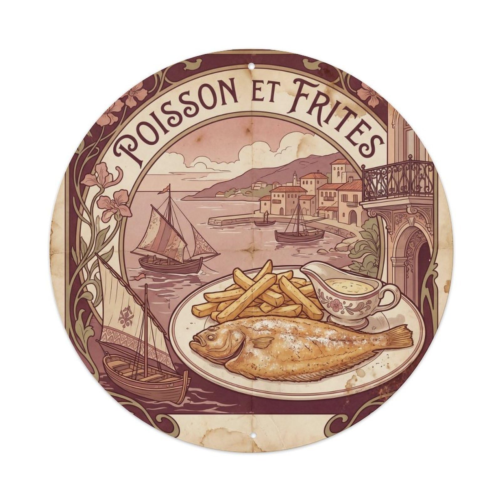 Fish And Chips French Travel Seafood Takeaway Heritage Metal Tin Sign
