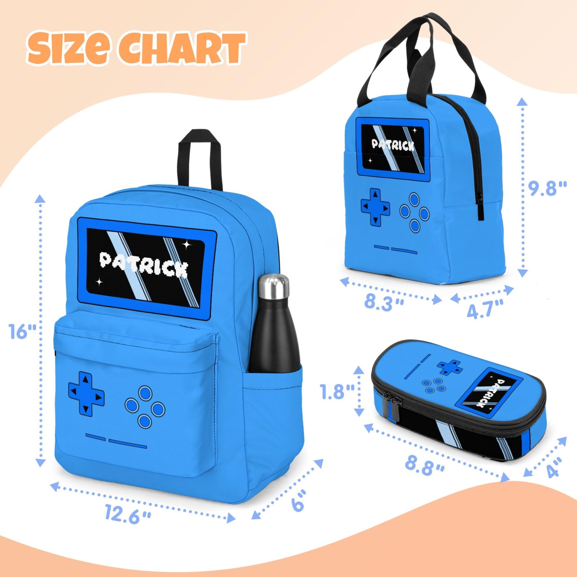 Voltexia Custom Boys Backpack Game Personalized Backpack with Lunch Box and Pencil Case Kids Backpack with Name Customized School Backpack for Kids
