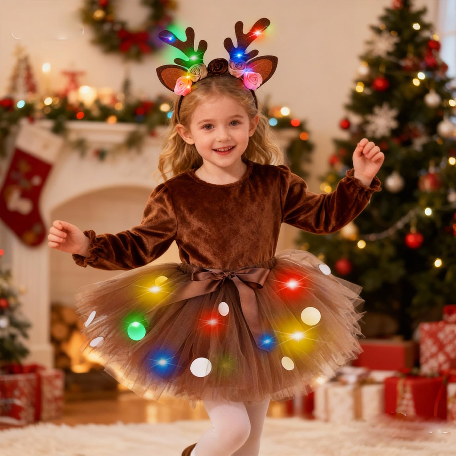 Costume Da Renna Per Bambina BuzzoXerex – Set Completo Con Cerchietto E Adesivi, Taglie S-XL