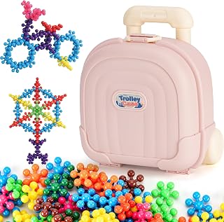 Toddler Interlocking Building Blocks Set, 400Pcs Plastic Connecting Discs with Wheeled Trolley Storage Case, Educational STEM Toy for Boys and Girls 3+ (400)