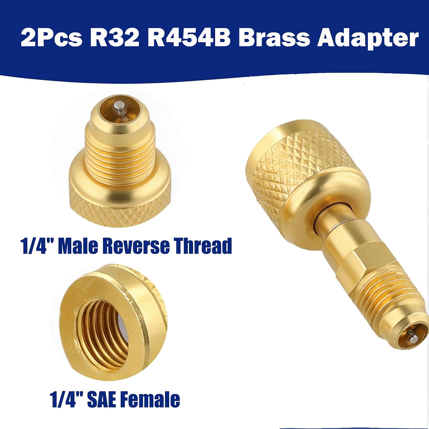 2 Pcs R32 R454B Adapter Fittings HVAC Quick Connect Adapter, 1/4" Female To 1/4" Male Reverse Thread For Leak-Free Secure Connection In Automotive And Air Conditioning Maintenance