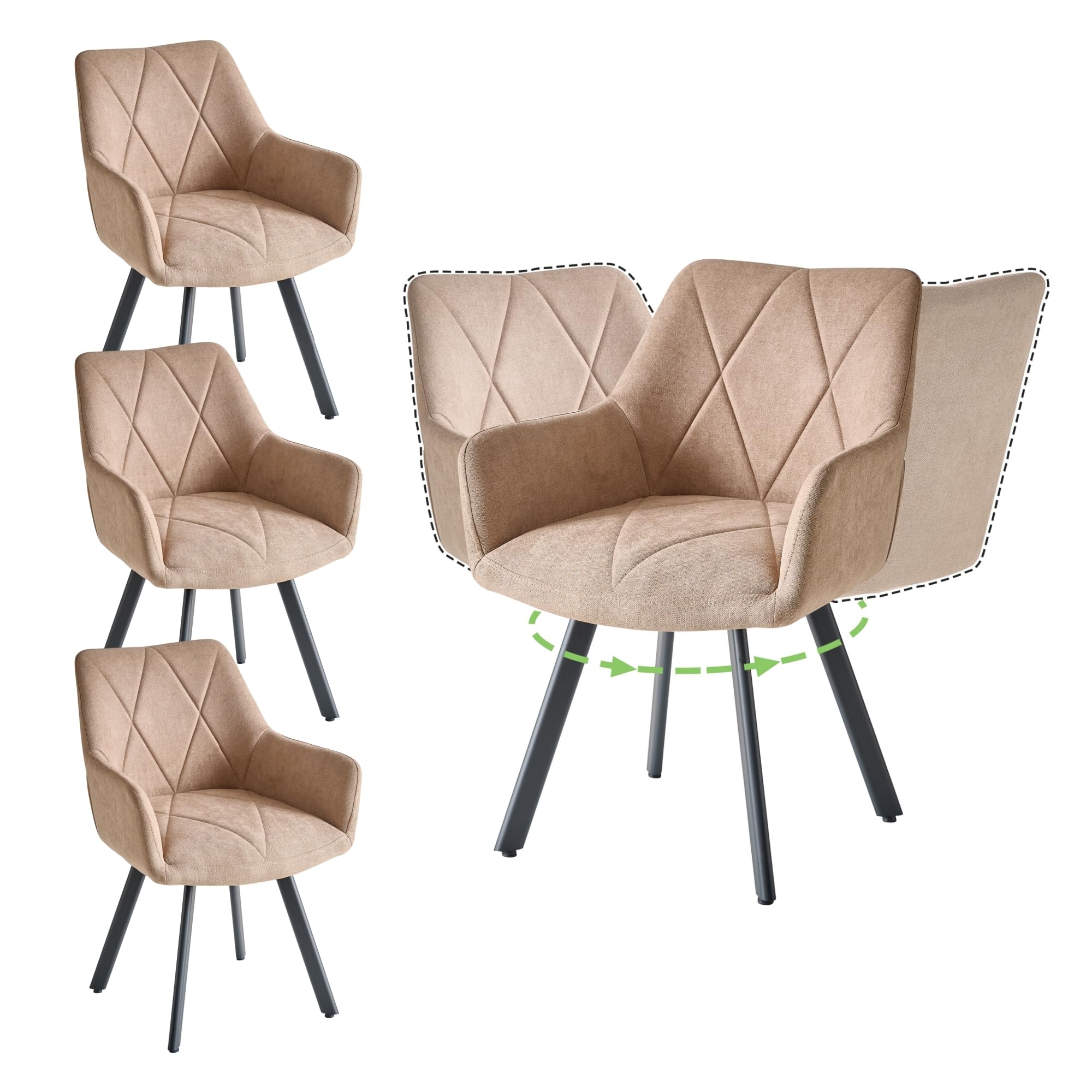 GrandCA HOME Set di 4 Sedie da Pranzo, Girevoli a 360°, Marrone Chiaro