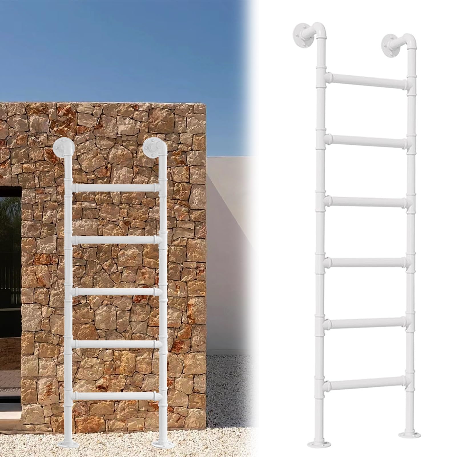 Wqpmnyg White Wrought Iron Wall Mounted Attic Loft Ladder For Bunk Bed With Non Slip Climbing Ladders Kit 135Cm/53In