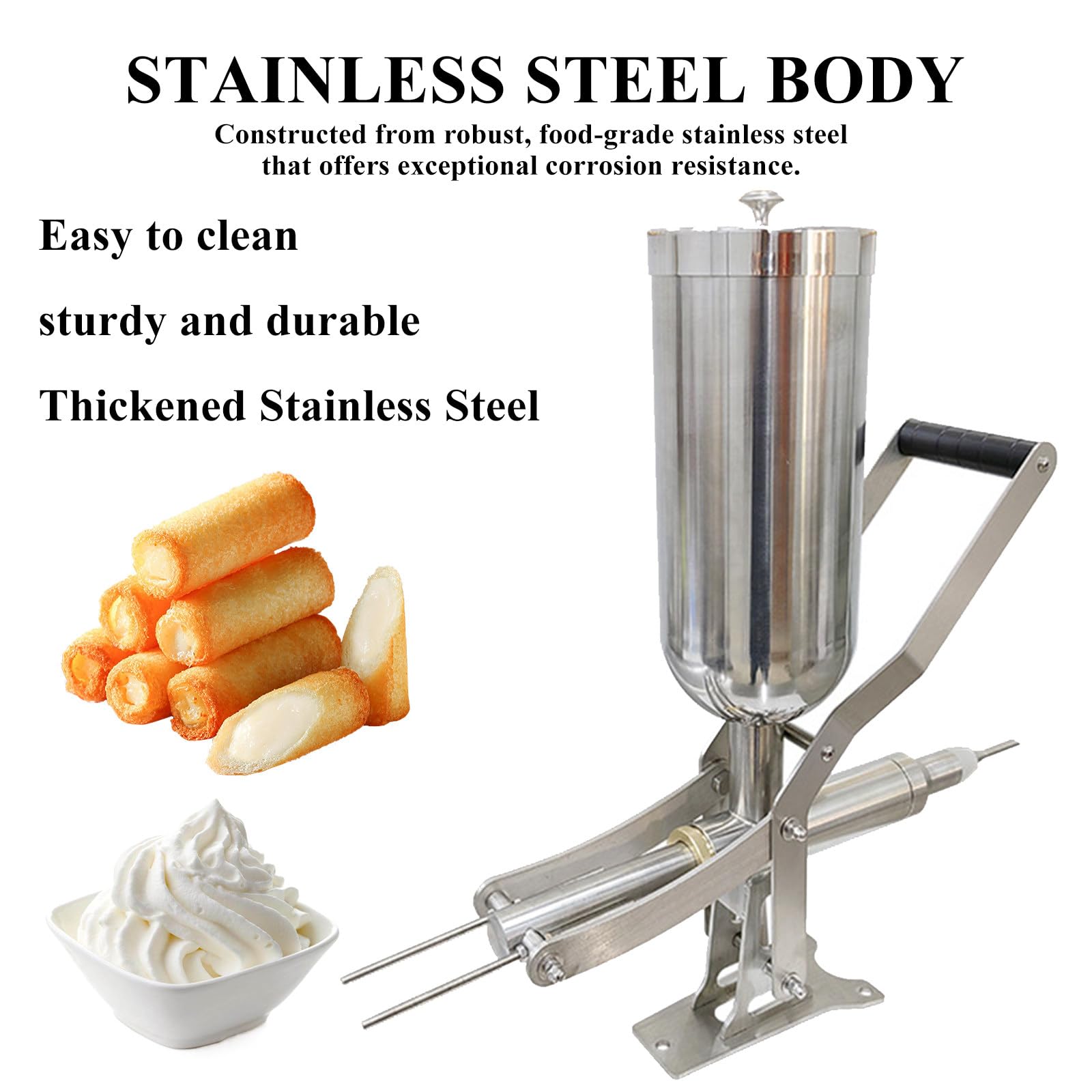 Churros manual, inyector de relleno de gelatina de masa de 5 litros, máquina de churros de acero inoxidable con 4 boquillas para cocina de restaurante