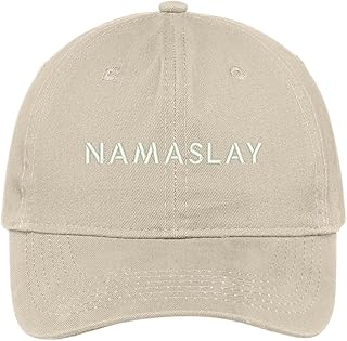 Trendy Apparel Shop Namaslay(Block) Embroidered Brushed Cotton Adjustable Cap Dad Hat - Stone