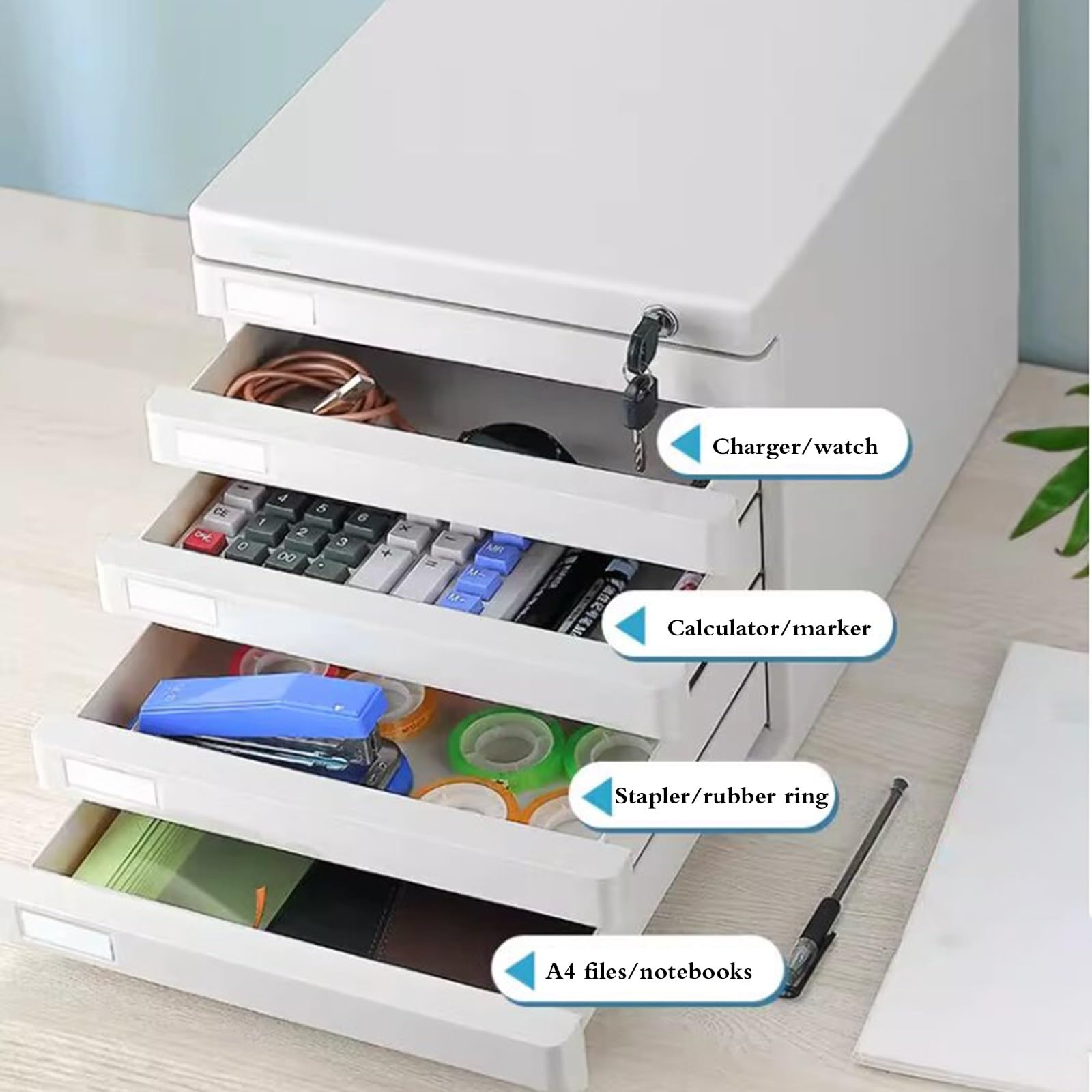 5 cassetti bloccabili File nizer – Armadio portadocumenti formato A4 per ufficio, casa, scrivania, cartelle e documenti archivio sul piano di lavoro (nero 5 strati)