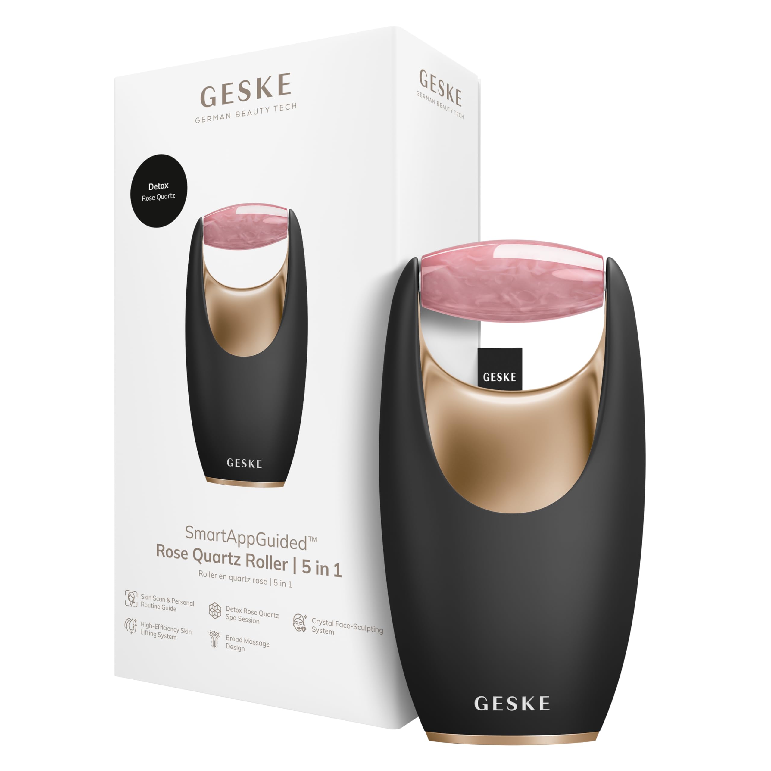 GESKE Rose Quartz Roller | 5 in 1 | Face Yoga | Aus Rosenquarz