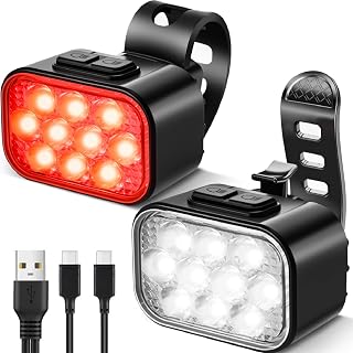 Victoper 10 LED Bike Lights: Super Bright USB Rechargeable Headlight & Taillight Set, 8+9 Modes, Waterproof for Night Riding Safety
