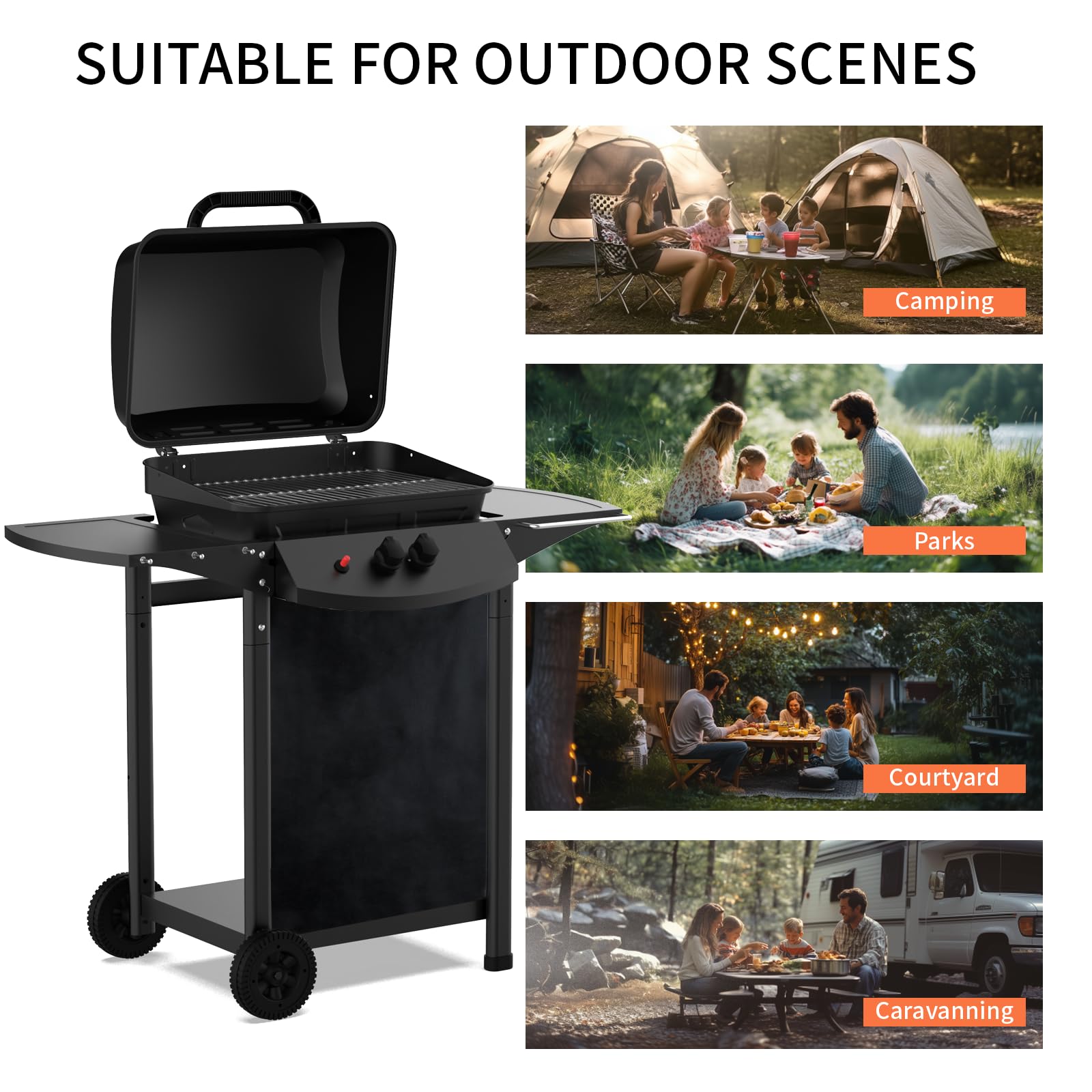Topwish barbecue a gas,barbecue gas 2 fuochi | giardino griglia picnic,grill barbecue,ripiano lat ribaltabile,su ruote,6000W,106.44*55.6*103.85cm