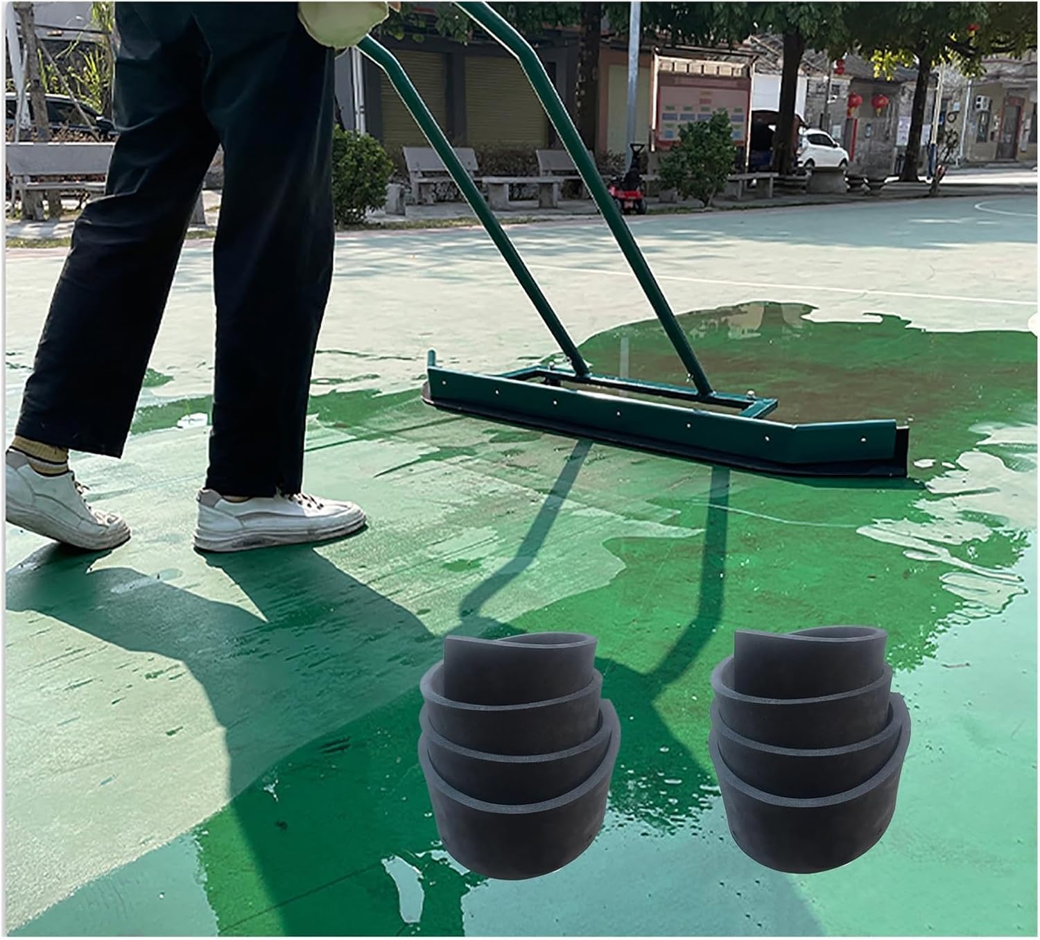 Rasqueta de suelo con asa, hoja de 5 pies, empujador de agua comercial para cancha de tenis, garaje, estacionamientos