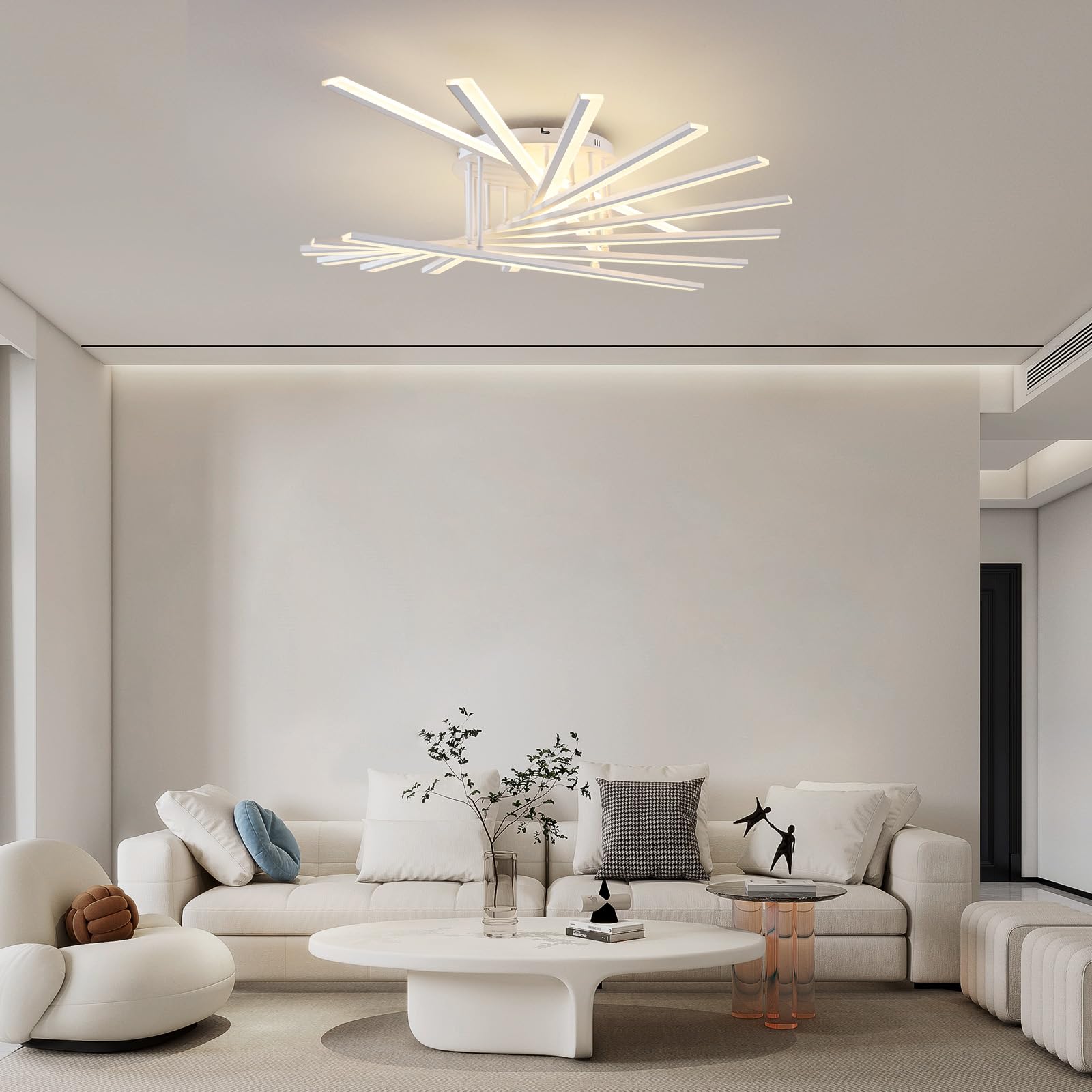 LED Deckenleuchte Moderne Dimmbare Deckenleuchten Dekorative Deckenlampen Mehrkopf Deckenlampe mit Fernbedienung Geeignet für Wohnzimmer Schlafzimmer Esszimmer Küche 9Lichtleisten Weiß