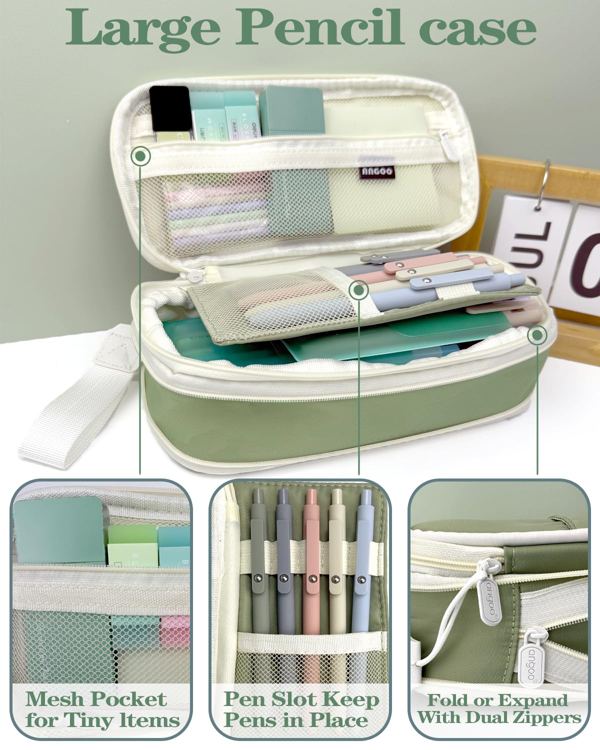 54PCS Aesthetic School Supplies with Large Pencil Case 12 Pastel Highlighters 5 Black 6 Color Ink Gel Pens — view 3