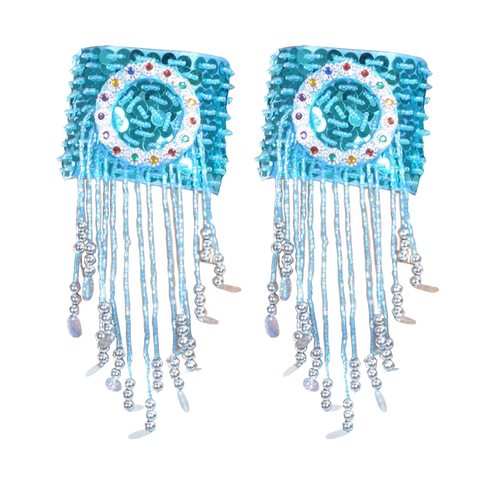 Aurgiarme Unisex Lake Blue Blingbling Belly Dancing Armband Bangle With Fringes Jeweled Armband Armlet Bellydance Armlet Sparkling Jewelry Belly Dance Costume For Women
