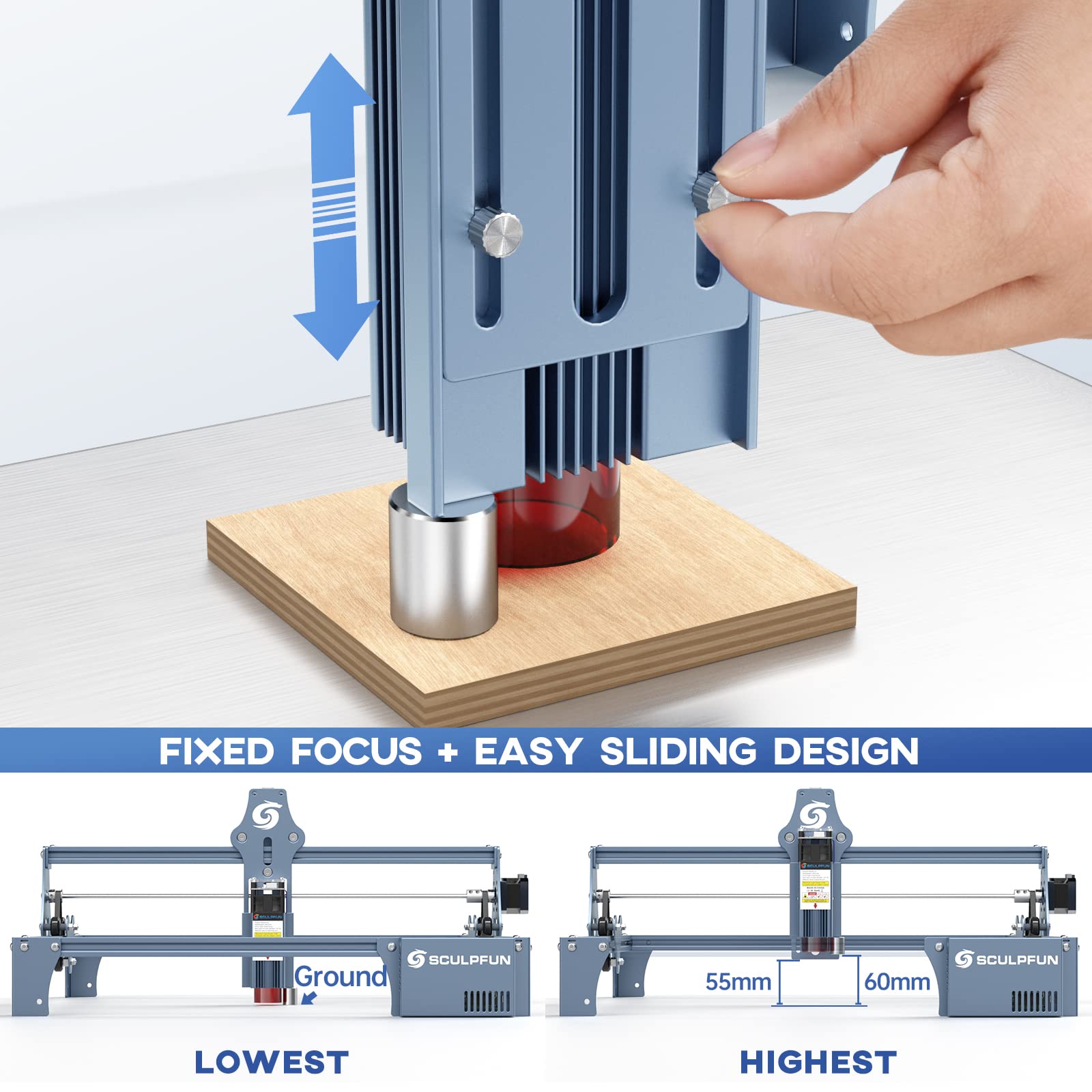 Sculpfun 5W Grabador Laser, Cortadora Laser, 10mm Madera Cortadora Grabador Láser Kit, Laser Engraver para Madera, Metal, Acrílico, Area de trabajo 410 mm x 415 mm