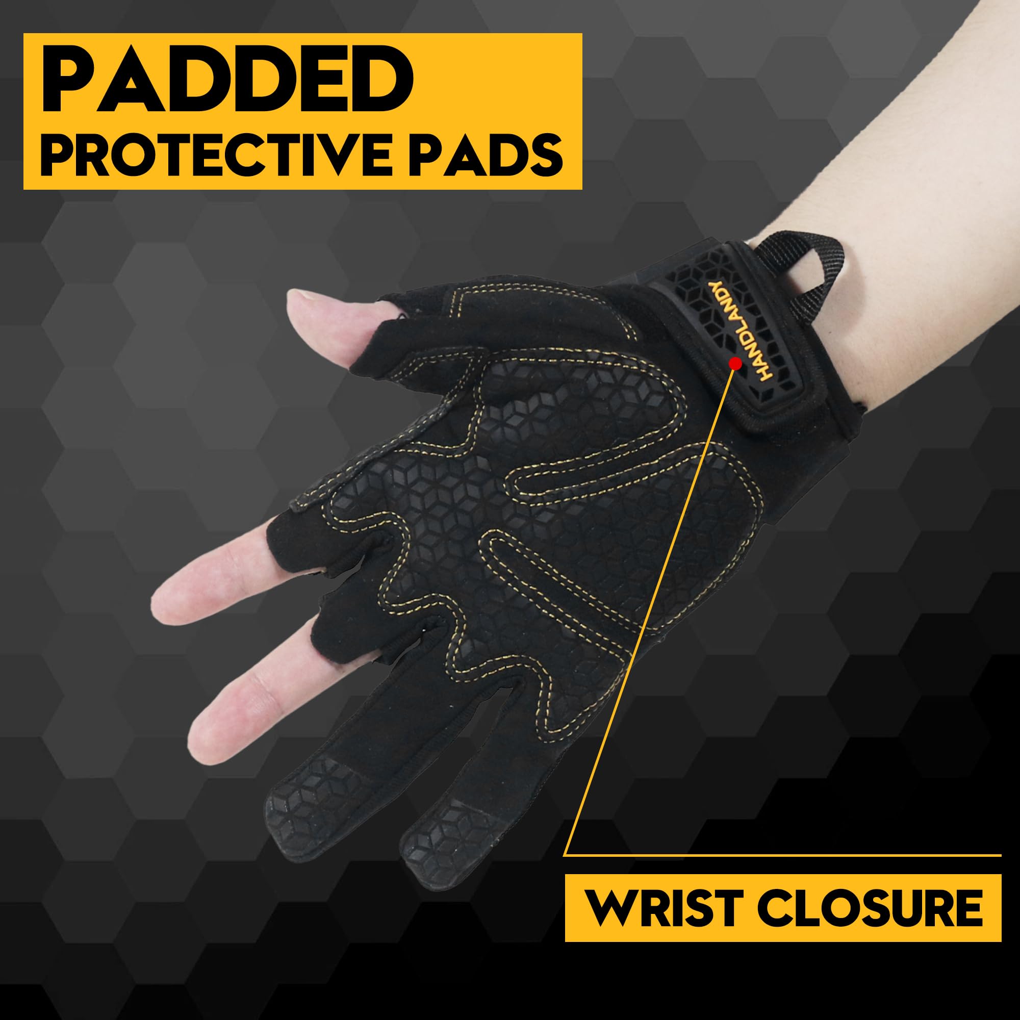 HLDD HANDLANDY Work Gloves Men - 3 Fingerless Work Gloves for Driving Cycling, Motorcycle, Climbing, Outdoor Work - Image 2