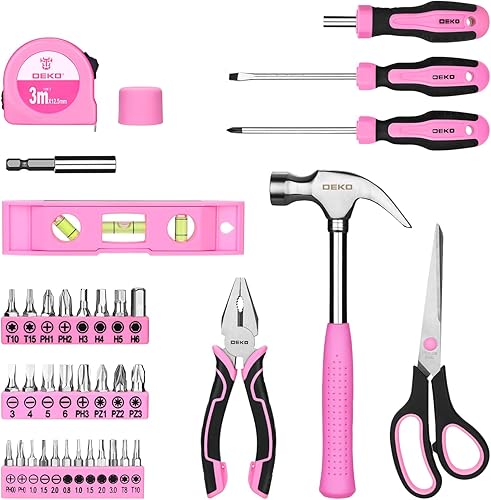 Miniatura 4 de DEKOPRO Juego de herramientas para mujeres juego de herramientas rosa para reparación en el hogar, kit de herramientas para mujer para todo