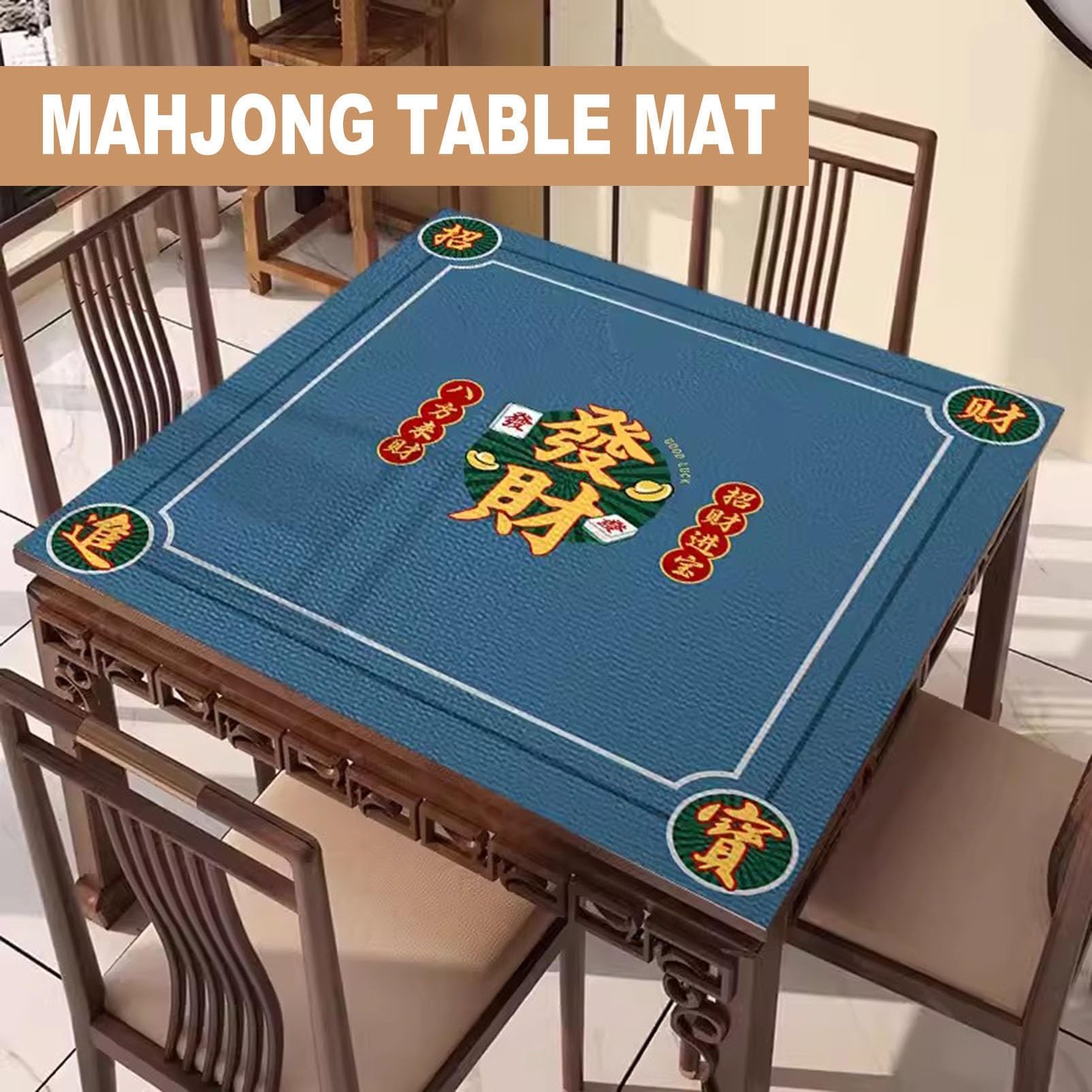 Tapis de table Mahjong jeu , vert antidérapant et réduction du bruit, tapis poker, couverture cartes, société, carré(51.2x51.2inch/130x130cm