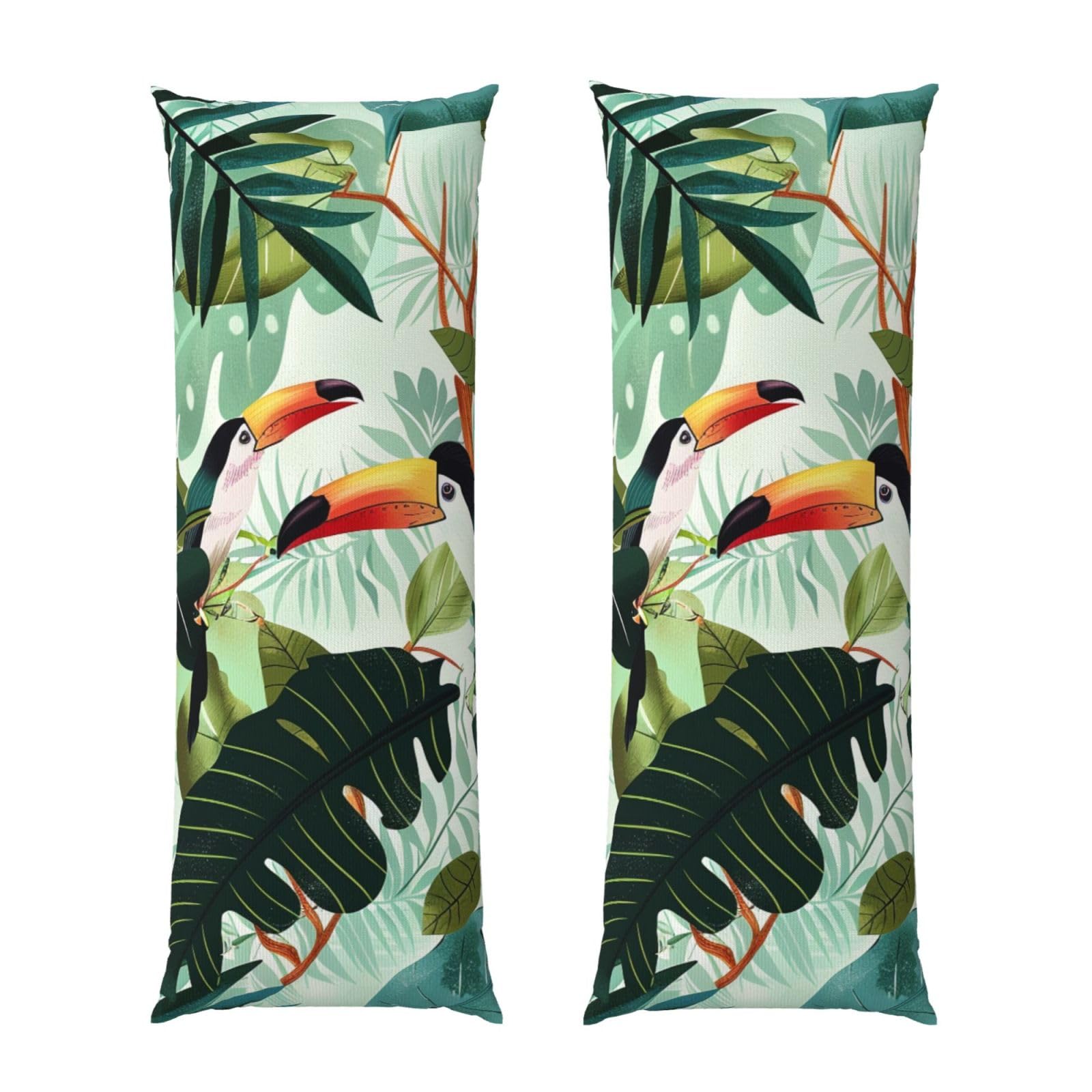 Body Pillow Cover 20x54 Inch, Tropical Leaves Bird Print Long Lumbar Pillow Case with Zipper Long Body Pillowcase Decorative for Bed Sofa Bedroom