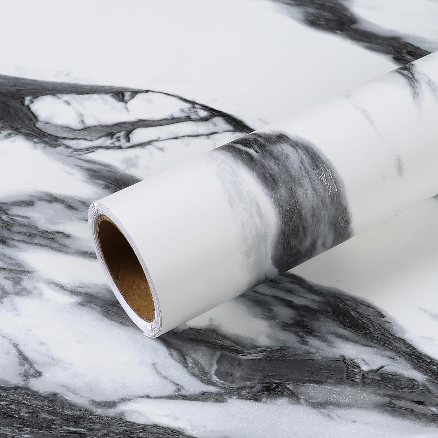 VEELIKE Black and White Liquid Marble Contact Paper 354''x32'' Wide Peel and Stick Countertops Waterproof Marble Wallpaper for Kitchen Bathroom Counter Top Covers Adhesive Renter Friendly Wallpaper 32''x354''