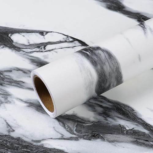 VEELIKE Black and White Liquid Marble Contact Paper for Countertops