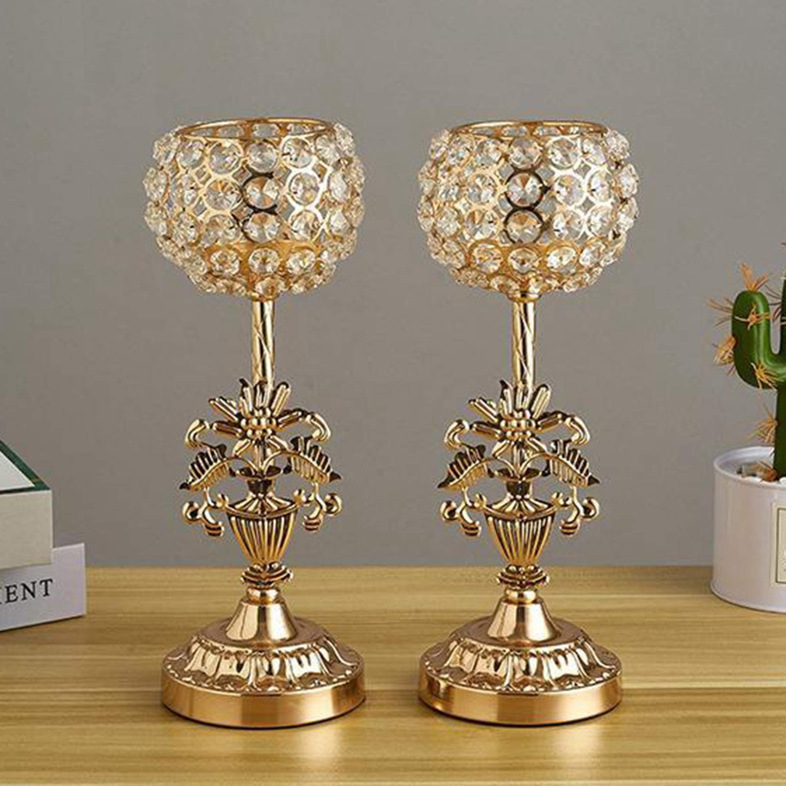 2pcs Crystal Wedding Oro Candela portacandele in Metallo candelsick uffici Decor