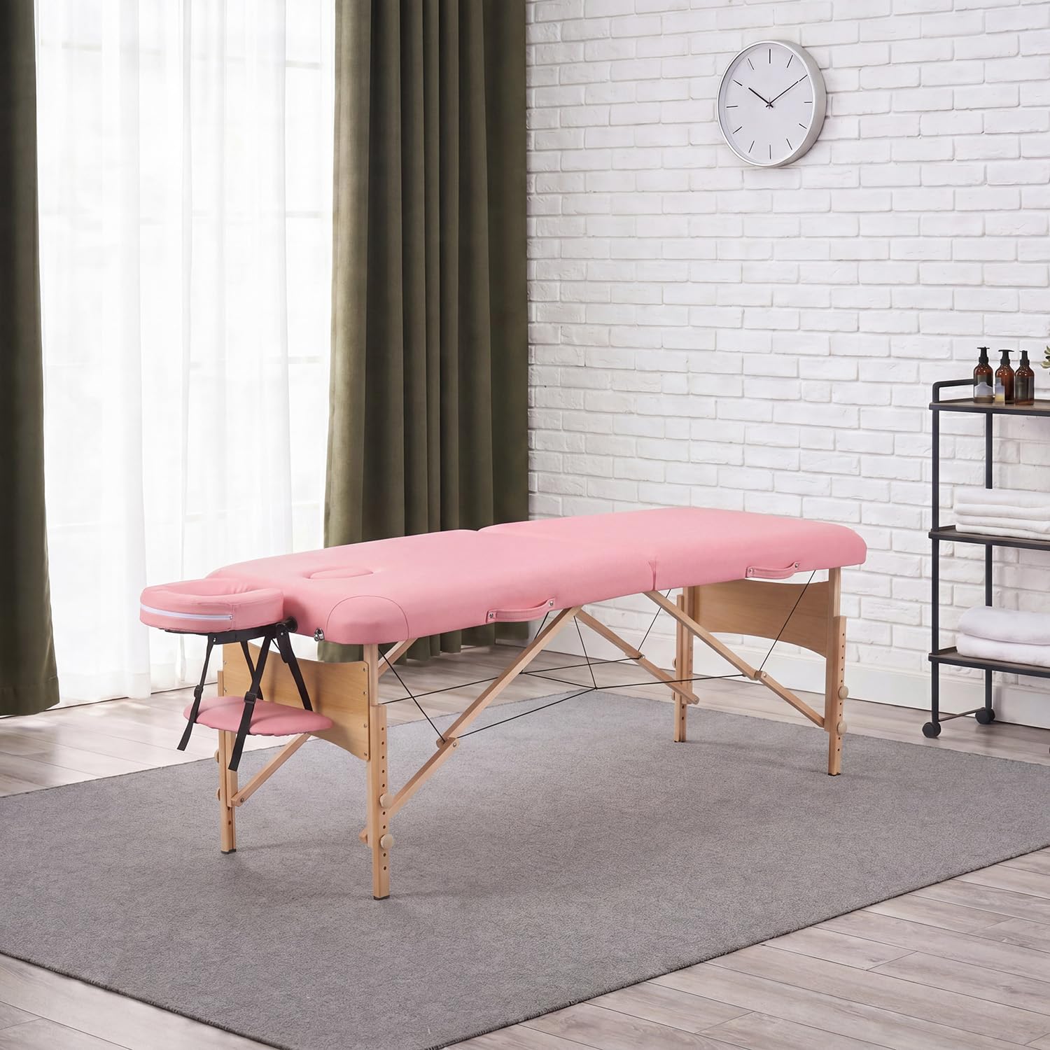 kidol&shellder Lit de Massage 70cm, Pliable Portable, 250kg capacité, 9cm Rembourrage PU, Sac de Transport, Appui-tête Amovible, Rose