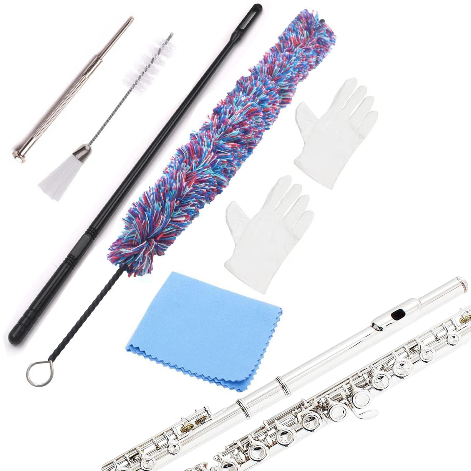 Kit de limpieza para flautas, cepillo de limpieza de algodón para flautas, hisopos de limpieza de flauta, cepillo de polvo de doble extremo, varilla de limpieza de flauta, destornillador para