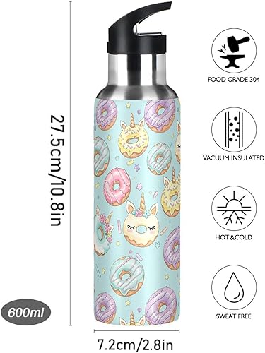 Miniatura 4 de MNSRUU Botella de agua aislada con pajilla, lindos frascos de acero inoxidable de unicornio para deportes, ciclismo, senderismo, escuela