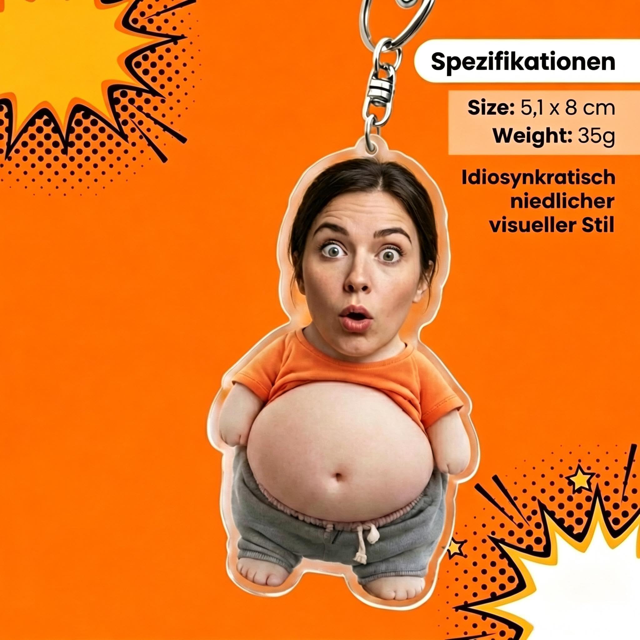 Personalisierter Gesicht Squishy Schlüsselanhänger – Lustiger Bauch-Drücker Anti-Stress Anhänger mit eigenem Foto, Muttertag & Vatertag