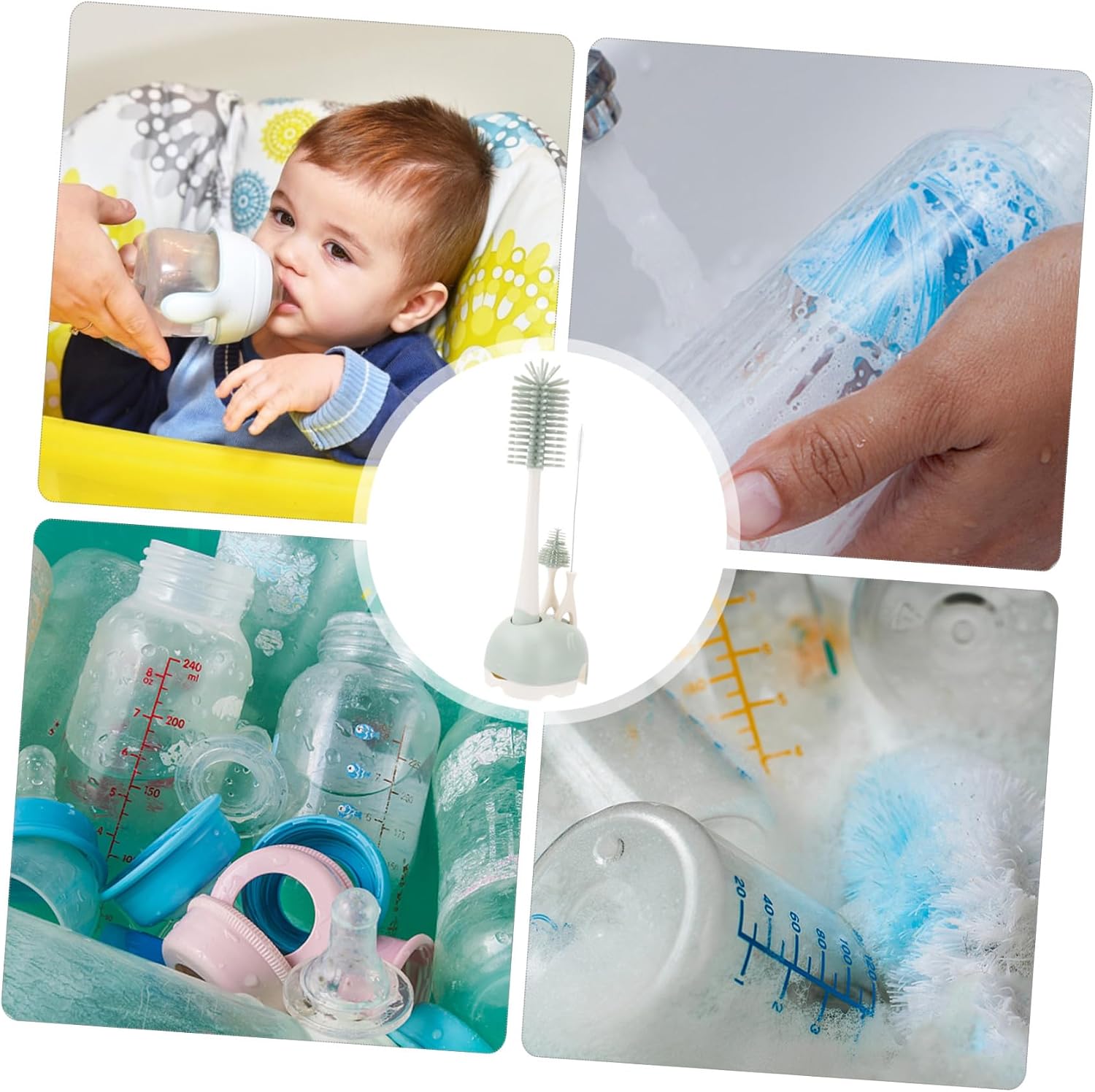 Baby Bottle Cleaner Brush Set with 360° Rotating Long Handle