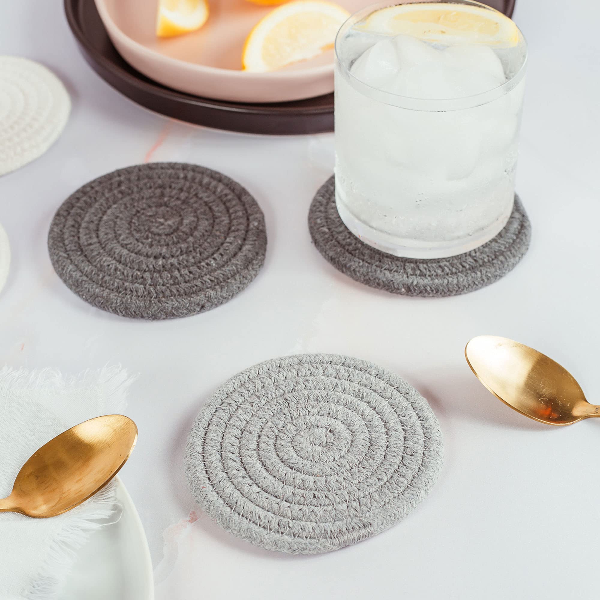 Lot De 6 Sous-verres En Corde De Coton - Absorbants, Rustiques - Protègent Vos Tables