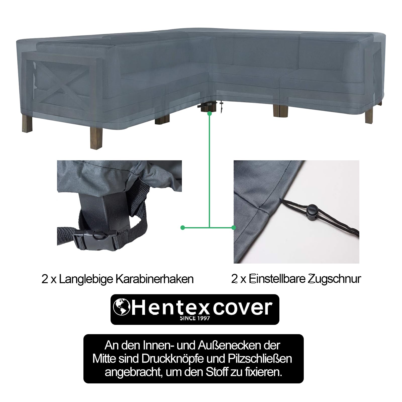 Loungemöbel Abdeckhaube für L-Form Sofas，Wasserdichtes Atmungsaktives TPU Gewebe Abdeckhaube für Gartenmöbel ，Wasserdicht Schutz vor Wind UV schützende (Grau (210 * 270 * 85W*90H/65H cm)