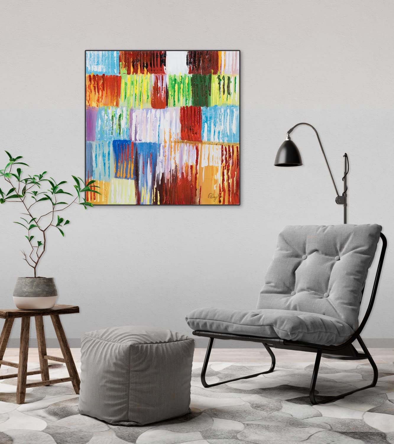 KunstLoft Leinwandbild 60x60cm Abstrakt Bunt Rainbow Vibes Handgemalt