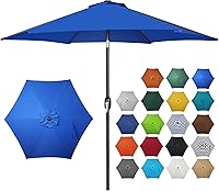 Vista 10 de Blissun - Sombrilla de patio de 7.5 pies, sombrilla de jardín, sombrilla de mercado al aire libre con botón de inclinación y manivela (azul y blanco)