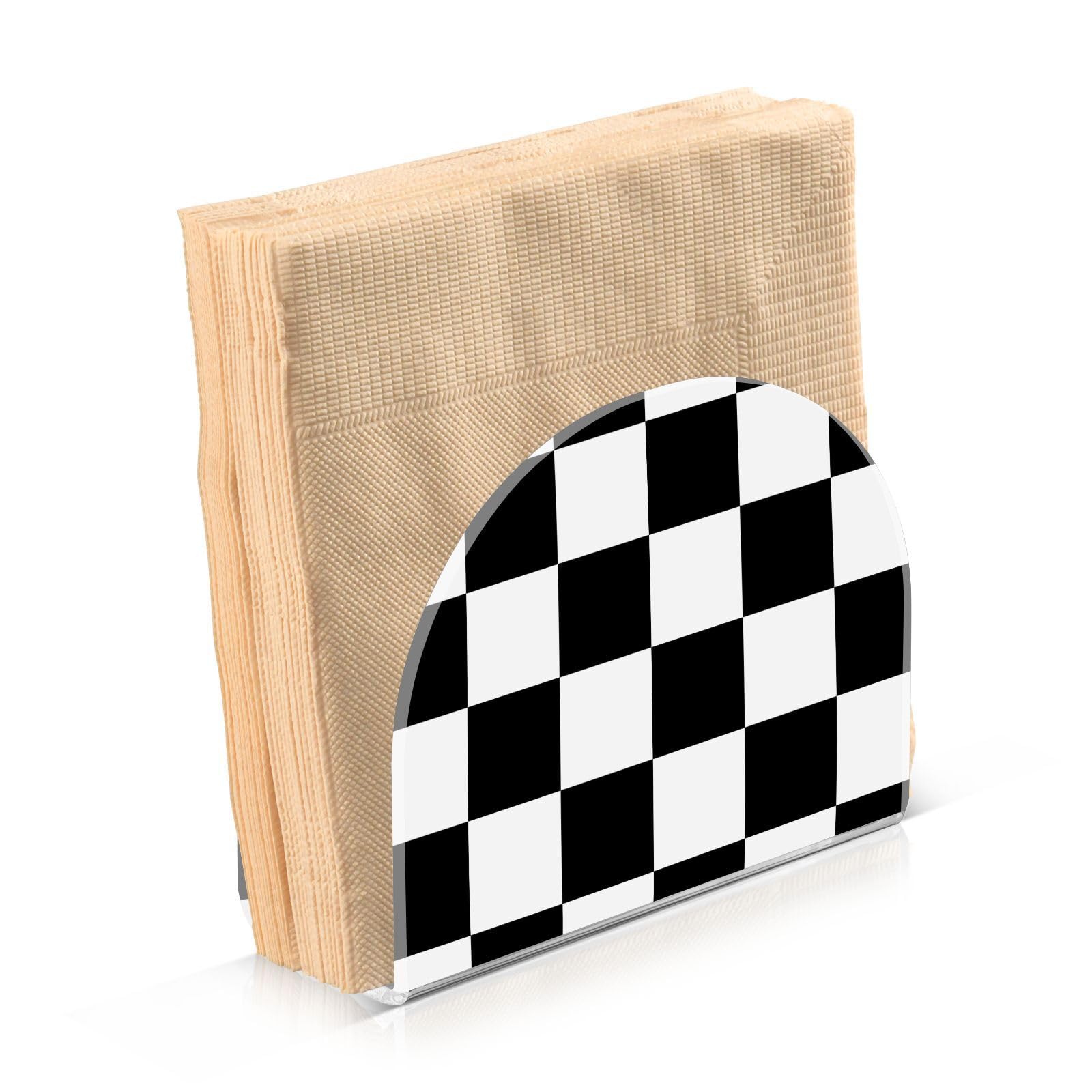 White Black Checkered Non-Slip Napkins Holder Space-Saving, Acrylic Napkin Holder Bathroom, Outdoor Napkin Holder, Ideal for Various Napkins