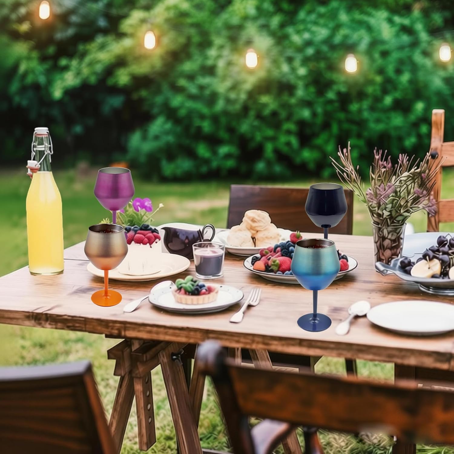 Dosao 14 oz Stainless Steel Wine Glasses with Detachable Stem Double Wail Insulated Metal Goblet Non-Slip Base 2 in 1 Cups Wine Tumbler for Party - Image 5