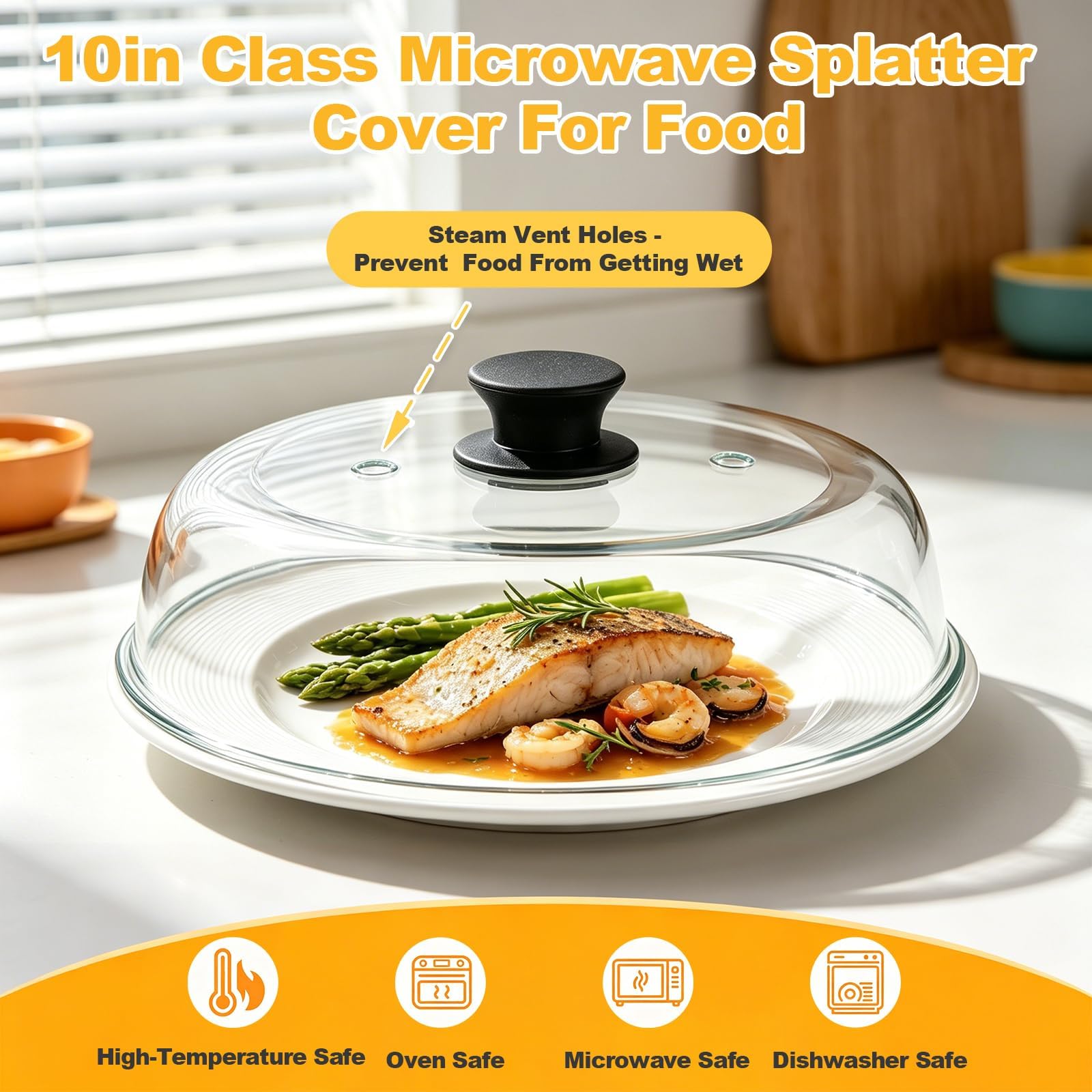 10in Cloche Micro Onde Verre, Couvercle Micro-Ondes En Verre Borosilicaté, Sans Bpa, Avec Trou D'aération, Compatible Lave-Vaisselle, Convient Aux Cuisines Et Aux Bureaux