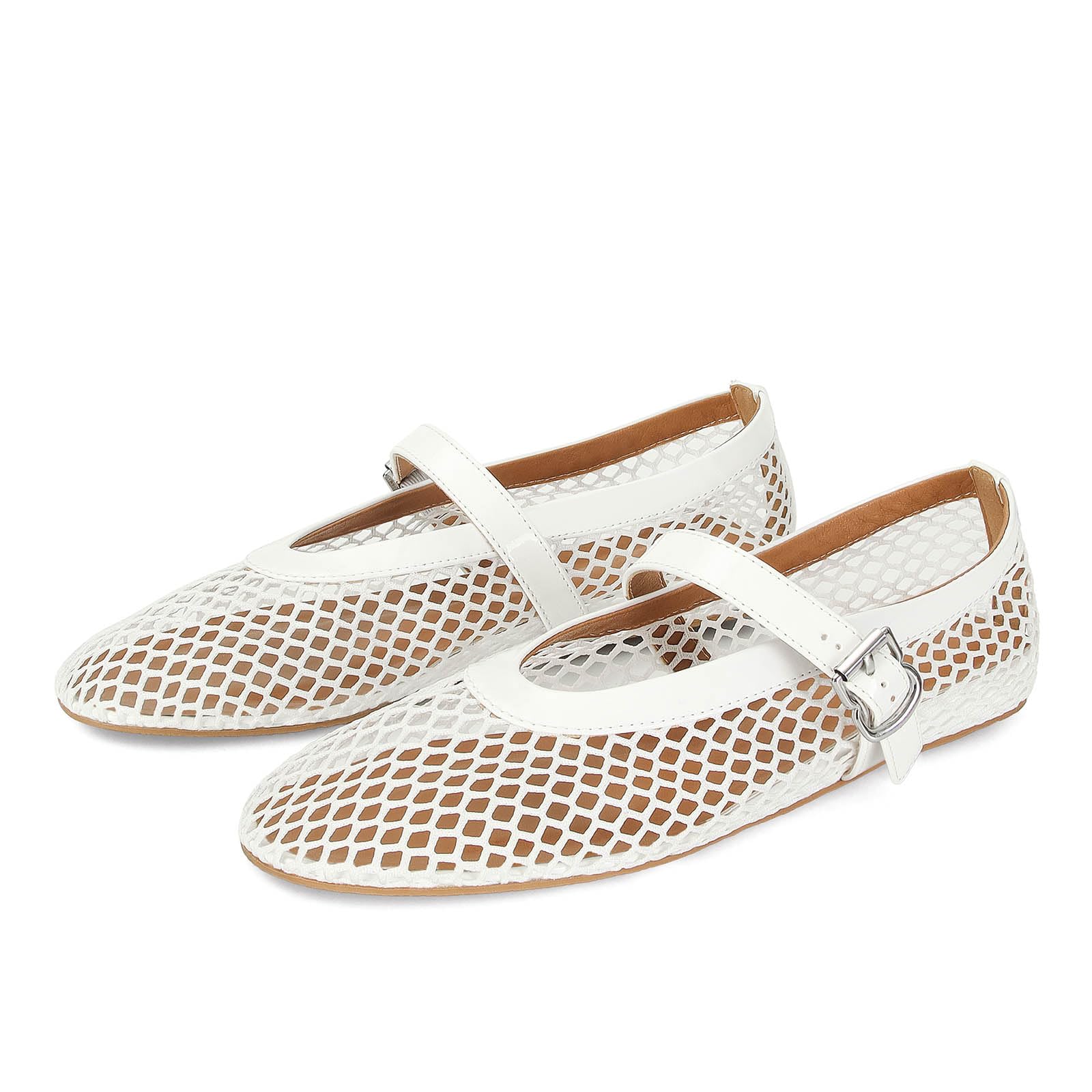 MICIFAWomen's Mesh Ballet Flats Fishnet Ballerina Flats Buckle Strap Mary Jane Flats Causal Daily Dress Shoes