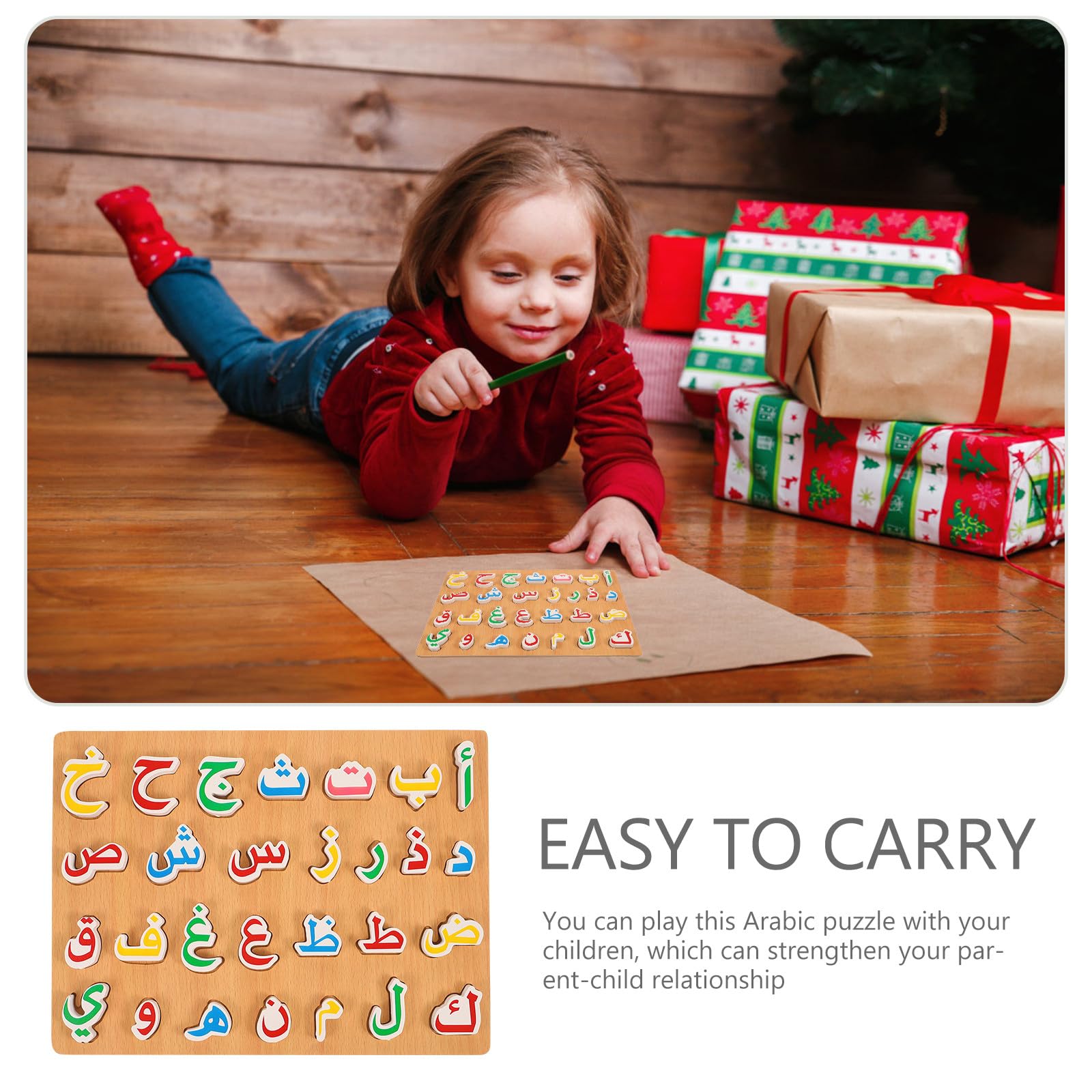 VICASKY Arabic Alphabet Puzzle Books Learn Letters Poster Flash Cards Learning Wooden Board Numbers Words Jigsaw Montessori Preschool Education Hand Grip Blocks Game - Image 3