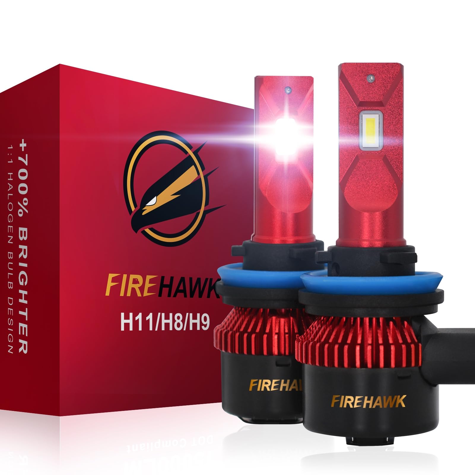Firehawk H11/H8/H9/H16 Bulbs 50000LM Pure White 6000K Plug &amp; Play IP68 Waterproof Fog Light, Pack of 2