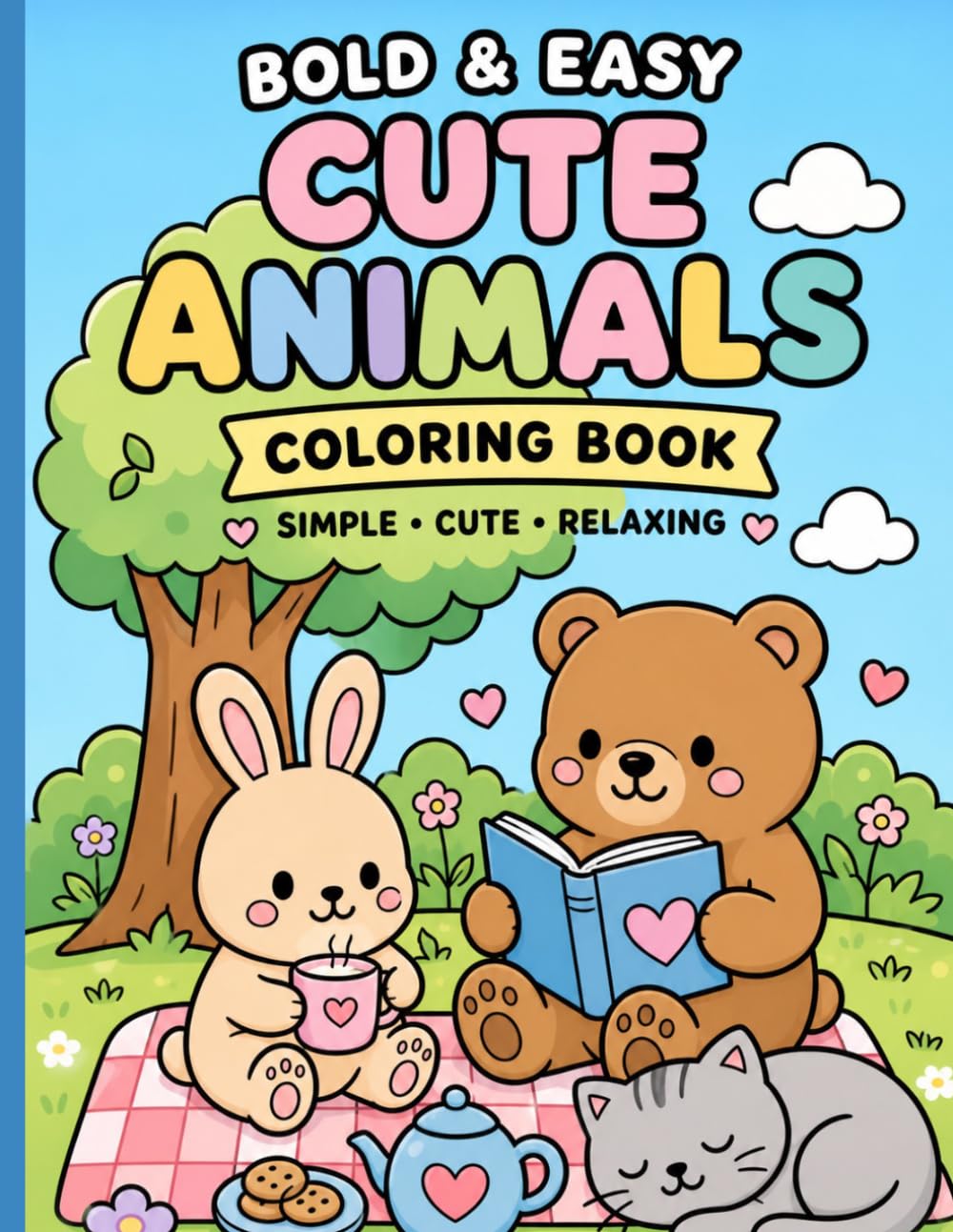 bold and easy cute animals colouring book: fun colouring for kids