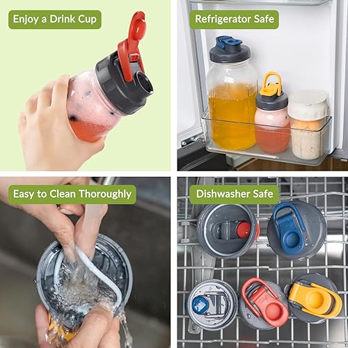 Miniatura 6 de Soligt Paquete de 6 tapas para tarros de masón, tapas abatibles de boca regular para frascos Mason de la marca Ball, herméticas a prueba de fugas