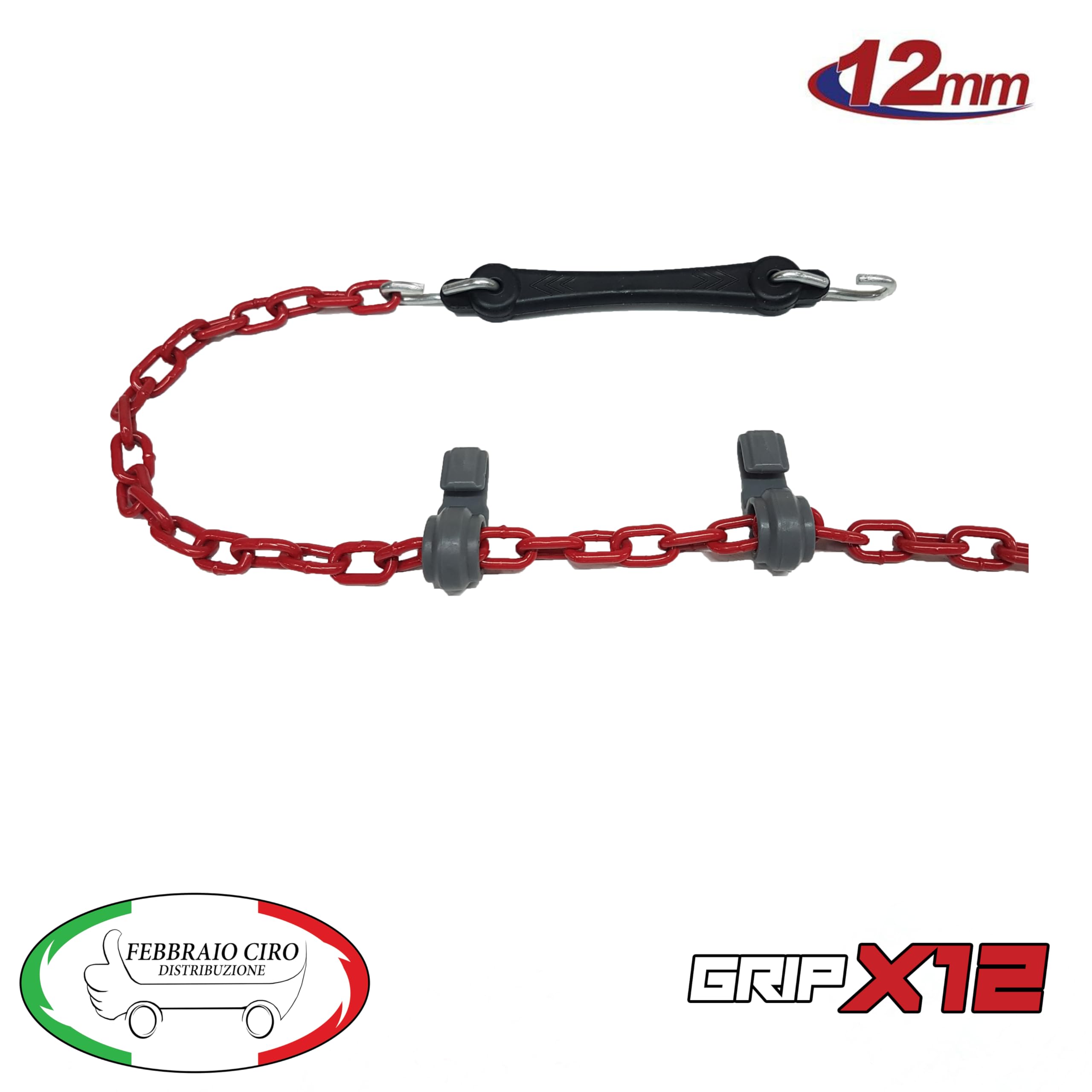 GRIPX12 - Catene da Neve 12mm | Montaggio Facile con Tensore Auto-bloccante | Omologate TÜV e GS | Compatibile con Varie Misure di Pneumatici, 12 MM Gruppo 95, Lega di Acciaio