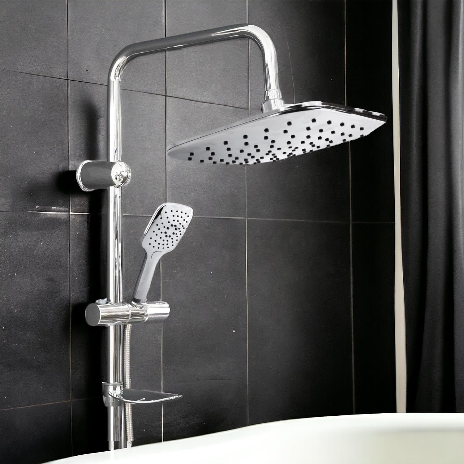 Badem10 Robot Tepe Duş Seti Takımı Shower Yağmurlama Kare Banyo Masaj Duş Başlığı Sistemi Krom