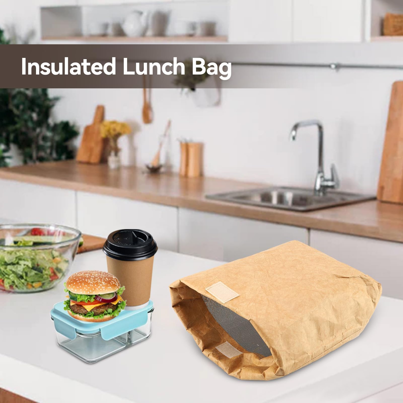 HERCHR Borsa per Il Pranzo,Borsa Termica Riutilizzabile,Lunch Bag,Borse Porta Alimenti,Scatola per Il Pranzo Isolata per Alimenti Borsa per Picnic All'aperto Borsa in Carta Marrone