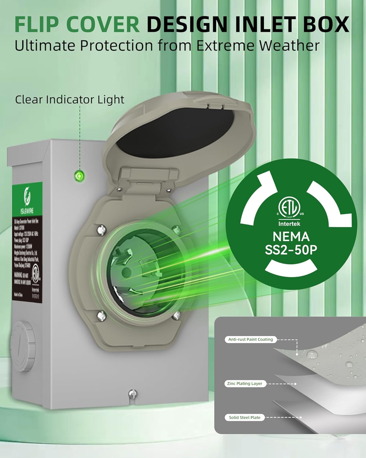 50 Amp 25FT Generator Cord and Pre-Drilled Power Inlet Box, NEMA 14-50P to SS2-50R Generator Cord Kit, 6/3+8/1 AWG STW Twist Lock Connector, 125/250V 12500W, ETL Listed, Ready for Emergency Use