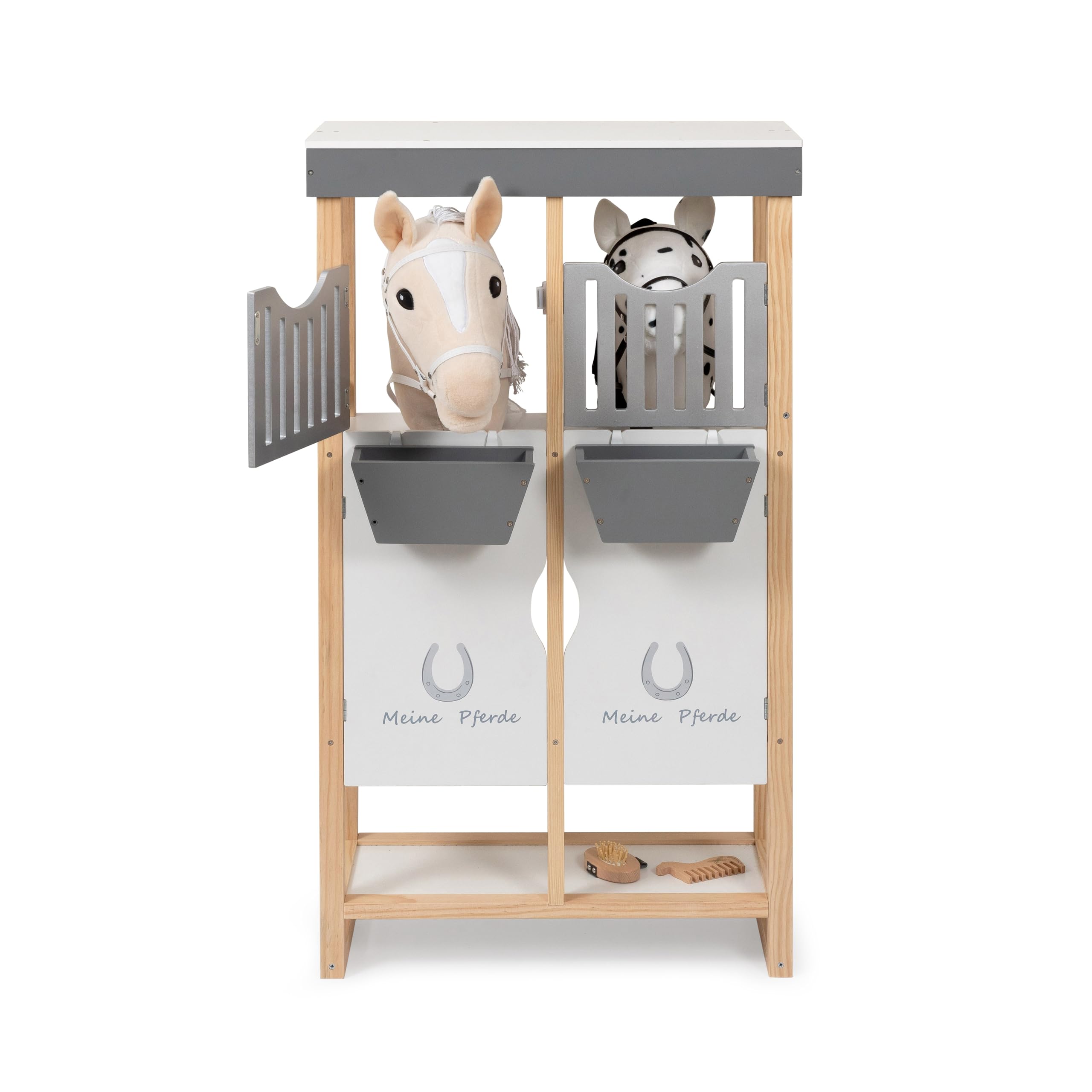 ELLA & PIET® Hobby Horse Stall Shelty aus Holz mit 2-teiliger Stalltür (Holz-Weiß) Pferdestall