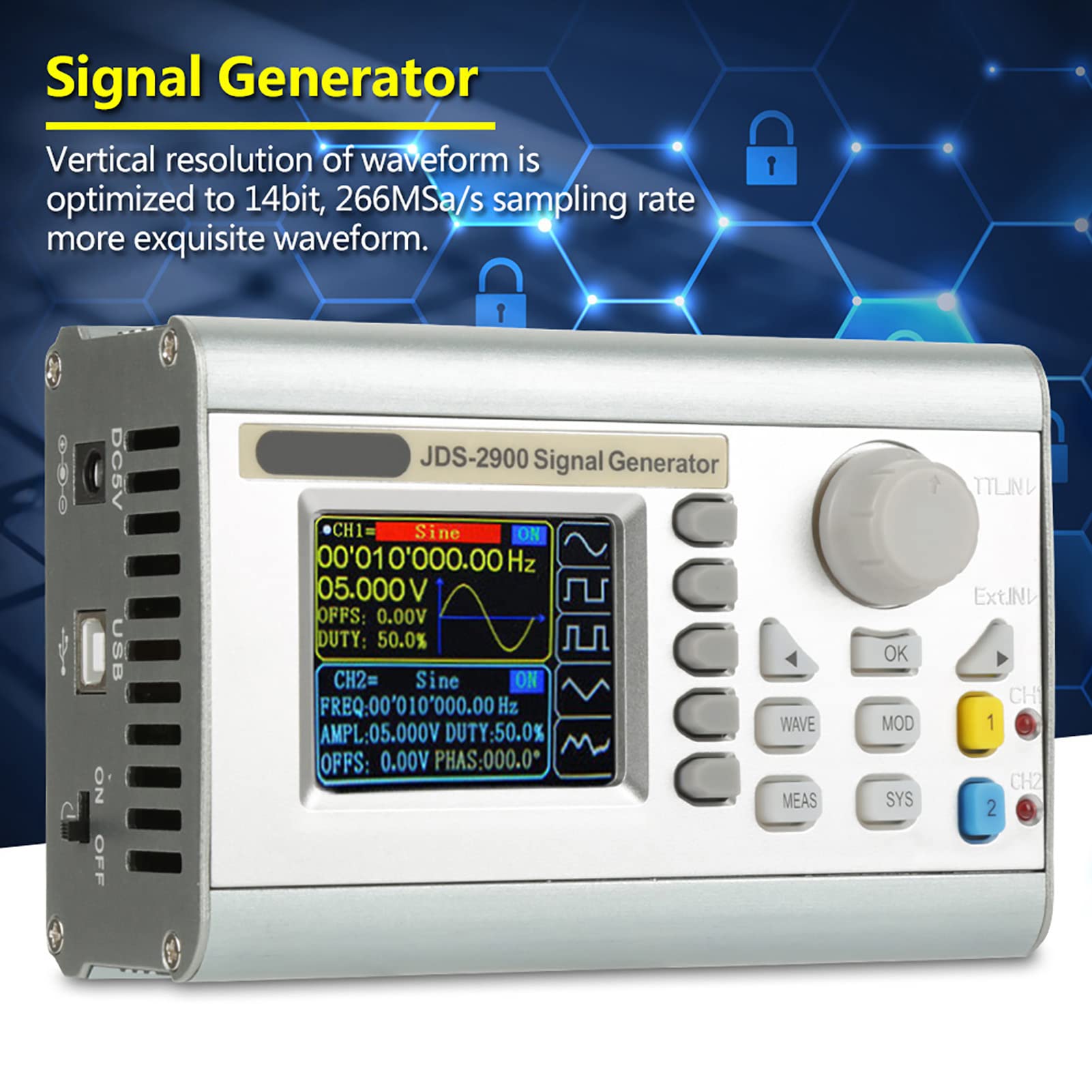 Cryfokt Generatore di Segnali DDS a Doppio Canale JDS2900, Generatore di Forme D'onda Arbitrarie a 60 MHz con Risoluzione Verticale a 14 Bit e Frequenza di (15 MHz Norma europea JDS2900)